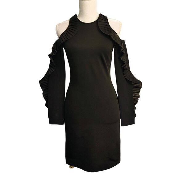 David Koma Pleated Ruffle Cold Shoulder Bodycon Mini Dress $1425 XS - Picture 2 of 10